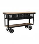 SOLID IRON & WOOD CONSOLE TROLLEY ON WHEELS