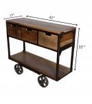 SOLID WOOD & IRON 3 DRAWER TROLLEY CONSOLE 