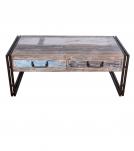 SOLID RECLAIMED TEAK WOOD & IRON COFFEE TABLE W/ DRAWERS