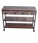 SOLID RECLAIMED TEAK WOOD & IRON 2 DRAWERS CONSOLE