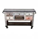 SOLID RECLAIMED TEAK WOOD, GLASS & IRON TROLLEY CABINET