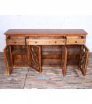 SOLID RECLAIMED TEAK WOOD & GLASS 4 DRAWER 4 DOOR SIDEBOARD MEDIA CABINET 