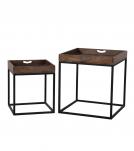 PAIR OF SOLID WOOD & IRON END TABLES