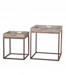 SET OF 2 SOLID WOOD &  IRON TRAY TABLES