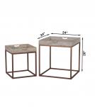 SET OF 2 SOLID WOOD &  IRON TRAY TABLES
