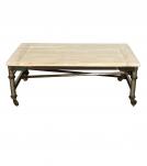 SOLID WOOD & IRON COFFEE TABLE ON WHEELS