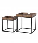 PAIR OF SOLID WOOD & IRON END TABLES