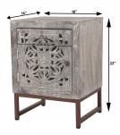 HAND CARVED SOLID WOOD & METAL SIDE TABLE