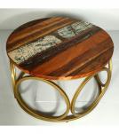 SOLID RECLAIMED TEAK WOOD & IRON ROUND COFFEE TABLE