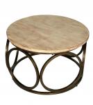 SOLID WOOD & IRON ROUND COFFEE TABLE