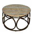 SOLID RECLAIMED TEAK WOOD & IRON ROUN COFFEE TABLE