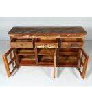 SOLID RECLAIMED TEAK WOOD & GLASS SIDEBOARD W/ 3 DOORS 3 DRAWERS