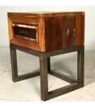 SOLID RECLAIMED TEAK WOOD & IRON NIGHTSTAND END TABLE W/ DRAWER