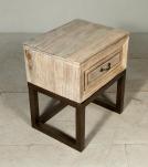 SOLID RECLAIMED TEAK WOOD & IRON NIGHTSTAND END TABLE W/ DRAWER