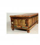 SOLID RECLAIMED TEAK W/ BRASS FITTED BUDDHA CASTINGS TRUNK COFFEE TABLE BLANKET CHEST