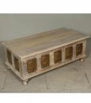 SOLID RECLAIMED TEAK W/ BRASS FITTED BUDDHA CASTINGS TRUNK COFFEE TABLE BLANKET CHEST