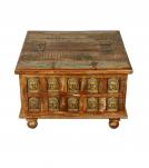 SOLID RECLAIMED TEAK W/ BRASS FITTED BUDDHA CASTINGS TRUNK COFFEE TABLE BLANKET CHEST