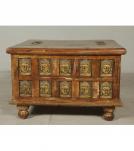 SOLID RECLAIMED TEAK W/ BRASS FITTED BUDDHA CASTINGS TRUNK COFFEE TABLE BLANKET CHEST