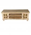 SOLID RECLAIMED TEAK W/ BRASS FITTED BUDDHA CASTINGS CABINET CONSOLE