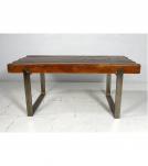 SOLID WOOD RECLAIMED TEAK DINING TABLE W/ METAL BASE - INCREDIBLY THICK & BEAUTIFUL