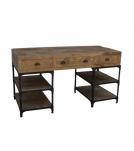 SOLID WOOD & IRON DESK W/ 3 DRAWERS & 4 SHELVES