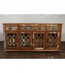 SOLID RECLAIMED TEAK WOOD & GLASS SIDEBOARD CABINET WITH 4 DRAWERS & 4 DOORS