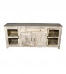SOLID RECLAIMED TEAK WOOD & GLASS W/ 4 DOORS & 1 DRAWER SIDEBOARD CABINET