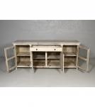 SOLID RECLAIMED TEAK WOOD & GLASS W/ 4 DOORS & 1 DRAWER SIDEBOARD CABINET