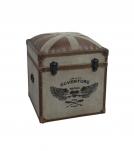 Canvas, Leather + Wood Storage Ottoman