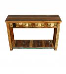 SOLID RECLAIMED TEAK WOOD CONSOLE TABLE W/ BRASS CASTINGS