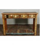 SOLID RECLAIMED TEAK WOOD CONSOLE TABLE W/ BRASS CASTINGS