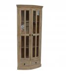 SOLID WOOD & GLASS CORNER CABINET W/ 2 DRAWERS