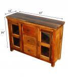 SOLID RECLAIMED TEAK WOOD & GLASS SIDEBOARD CABINET W/ 2 DOORS & 3 DRAWERS