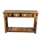 SOLID RECLAIMED TEAK WOOD BRASS FITTED CONSOLE