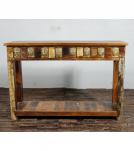 SOLID RECLAIMED TEAK WOOD BRASS FITTED CONSOLE