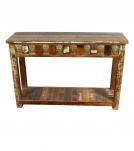 SOLID RECLAIMED TEAK WOOD &  BRASS FITTED CONSOLE