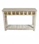 SOLID RECLAIMED TEAK WOOD & BRASS FITTED CONSOLE