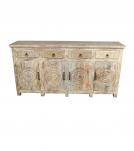 SOLID RECLAIMED HAND CARVED TEAK WOOD SIDEBOARD CABINET W/ 4 DRAWERS & 4 DOORSBOARD CABINET W/ 4 DRAWERS & 4 DOORS