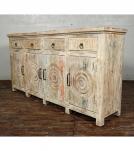 SOLID RECLAIMED HAND CARVED TEAK WOOD SIDEBOARD CABINET W/ 4 DRAWERS & 4 DOORSBOARD CABINET W/ 4 DRAWERS & 4 DOORS