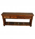 SOLID RECLAIMED HAND CARVED TEAK WOOD CONSOLE SIDEBOARD W/ 4 DRAWERS