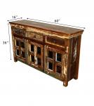 SOLID RECLAIMED TEAK WOOD & GLASS SIDEBOARD CABINET W/ 3 DRAWERS & 3 DOORS