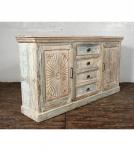 HAND CARVED SOLID RECLAIMED TEAK WOOD SIDEBOARD W/ 4 DRAWERS & 2 DOORS 