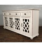 SOLID RECLAIMED TEAK WOOD & GLASS SIDEBOARD CONSOLE W/ 4 DRAWERS & 4 DOORS