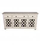 SOLID RECLAIMED TEAK WOOD & GLASS SIDEBOARD CONSOLE W/ 4 DRAWERS & 4 DOORS