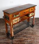 SOLID RECLAIMED TEAK WOOD SIDEBOARD ISLAND W/ 5 DRAWERS & CASTERS