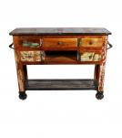 SOLID RECLAIMED TEAK WOOD SIDEBOARD ISLAND W/ 5 DRAWERS & CASTERS