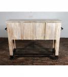 SOLID RECLAIMED TEAK WOOD SIDEBOARD ISLAND W/ 5 DRAWERS & CASTERS