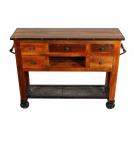 SOLID RECLAIMED TEAK WOOD SIDEBOARD ISLAND W/ 5 DRAWERS & CASTERS