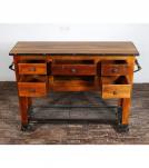 SOLID RECLAIMED TEAK WOOD SIDEBOARD ISLAND W/ 5 DRAWERS & CASTERS