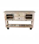 SOLID RECLAIMED TEAK WOOD SIDEBOARD W/  2 DRAWERS 2 DOORS & OPEN SHELF